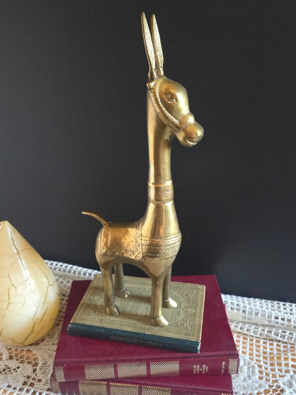 Vintage Brass Donkey Figurine - Gold Accent Statue